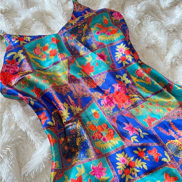 Vintage Fredricks of Hollywood Satin Mini Slip Dress – Floral Patchwork Print - Picture 4 of 7